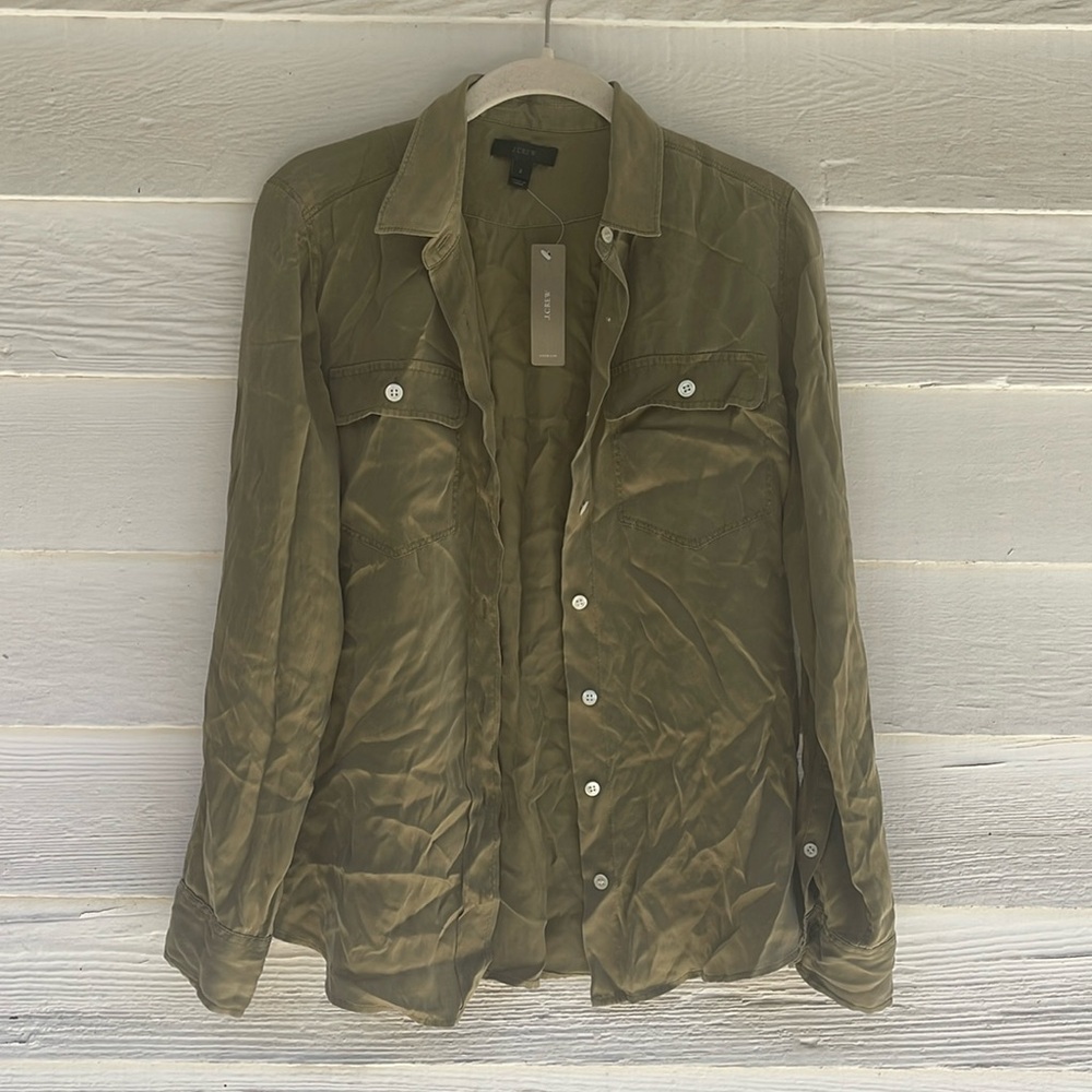 J Crew Classic-Fit 100% Silk Button-Up Blouse, Size XS